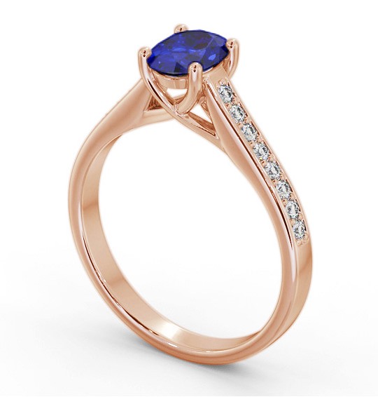 Solitaire 1.35ct Blue Sapphire and Diamond 18K Rose Gold Ring with Channel Set Side Stones GEM96_RG_BS_THUMB1 