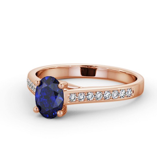 Solitaire 1.35ct Blue Sapphire and Diamond 18K Rose Gold Ring with Channel Set Side Stones GEM96_RG_BS_THUMB2 