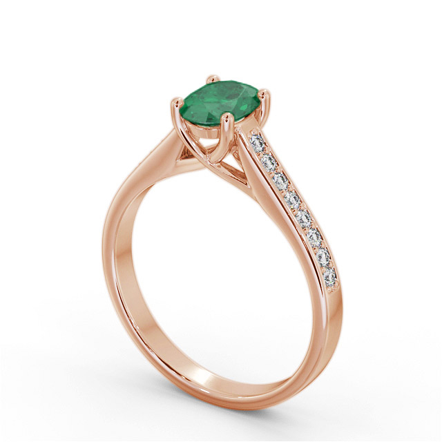 Solitaire Emerald and Diamond 9K Rose Gold Ring With Side Stones Greyson