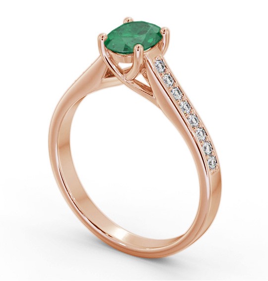 Solitaire 1.35ct Emerald and Diamond 9K Rose Gold Ring with Channel Set Side Stones GEM96_RG_EM_THUMB1