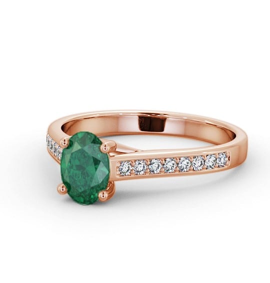 Solitaire 1.35ct Emerald and Diamond 18K Rose Gold Ring with Channel Set Side Stones GEM96_RG_EM_THUMB2 