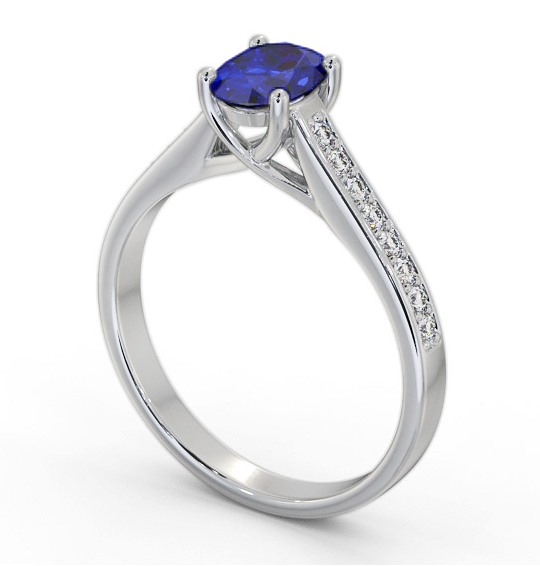 Solitaire 1.35ct Blue Sapphire and Diamond 18K White Gold Ring with Channel Set Side Stones GEM96_WG_BS_THUMB1 