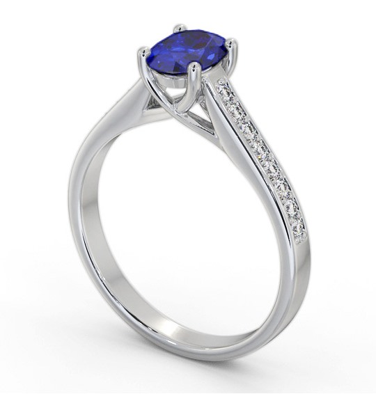 Solitaire 1.35ct Blue Sapphire and Diamond Platinum Ring with Channel Set Side Stones GEM96_WG_BS_THUMB1