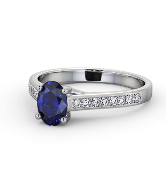 Solitaire 1.35ct Blue Sapphire and Diamond 18K White Gold Ring with Channel Set Side Stones GEM96_WG_BS_THUMB2 