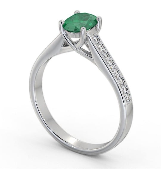 Solitaire 1.35ct Emerald and Diamond Palladium Ring with Channel Set Side Stones GEM96_WG_EM_THUMB1