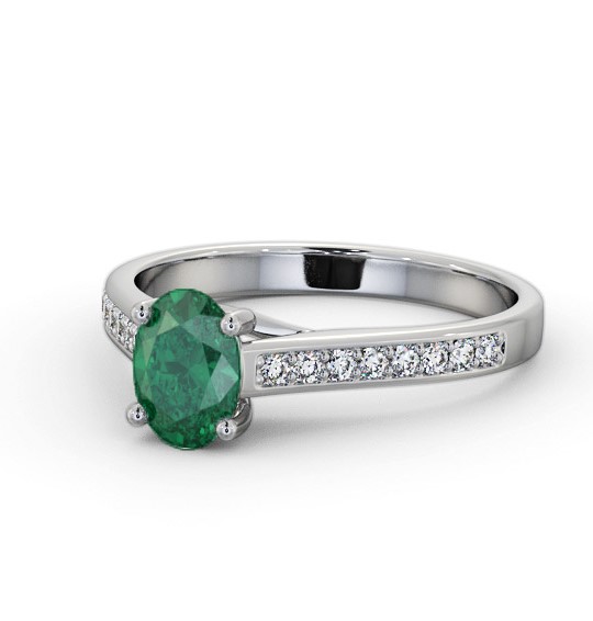 Solitaire 1.35ct Emerald and Diamond Platinum Ring with Channel Set Side Stones GEM96_WG_EM_THUMB2 