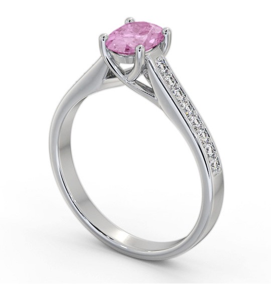 Solitaire 1.35ct Pink Sapphire and Diamond Platinum Ring with Channel Set Side Stones GEM96_WG_PS_THUMB1