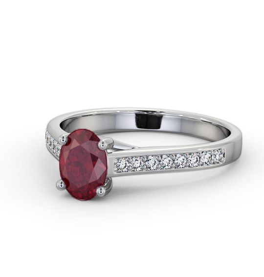 Solitaire 1.35ct Ruby and Diamond 18K White Gold Ring with Channel Set Side Stones GEM96_WG_RU_THUMB2 