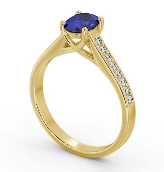 Solitaire 1.35ct Blue Sapphire and Diamond 18K Yellow Gold Ring with Channel Set Side Stones GEM96_YG_BS_THUMB1 