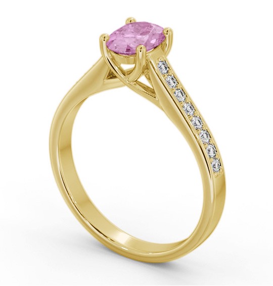 Solitaire 1.35ct Pink Sapphire and Diamond 18K Yellow Gold Ring with Channel Set Side Stones GEM96_YG_PS_THUMB1
