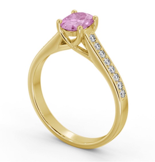 Solitaire 1.35ct Pink Sapphire and Diamond 18K Yellow Gold Ring with Channel Set Side Stones GEM96_YG_PS_THUMB1 