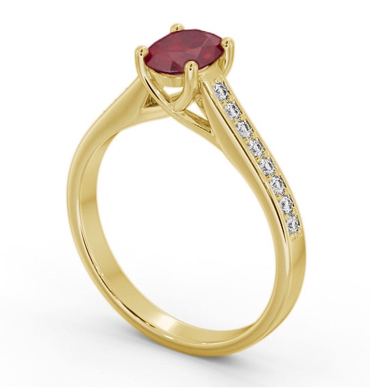 Solitaire 1.35ct Ruby and Diamond 18K Yellow Gold Ring with Channel Set Side Stones GEM96_YG_RU_THUMB1 