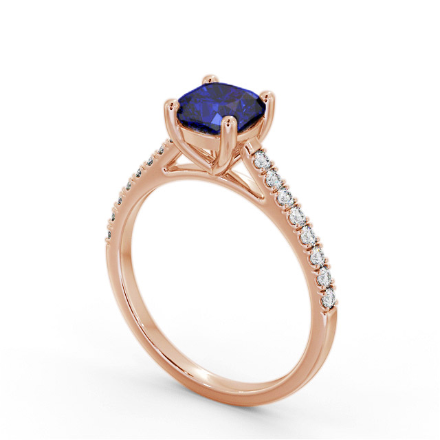 Solitaire Blue Sapphire and Diamond 9K Rose Gold Ring With Side Stones- Hadley GEM98_RG_BS_SIDE