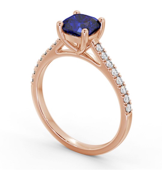 Solitaire 1.35ct Blue Sapphire and Diamond 18K Rose Gold Ring with Channel Set Side Stones GEM98_RG_BS_THUMB1 