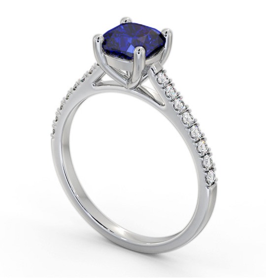 Solitaire 1.35ct Blue Sapphire and Diamond 18K White Gold Ring with Channel Set Side Stones GEM98_WG_BS_THUMB1 
