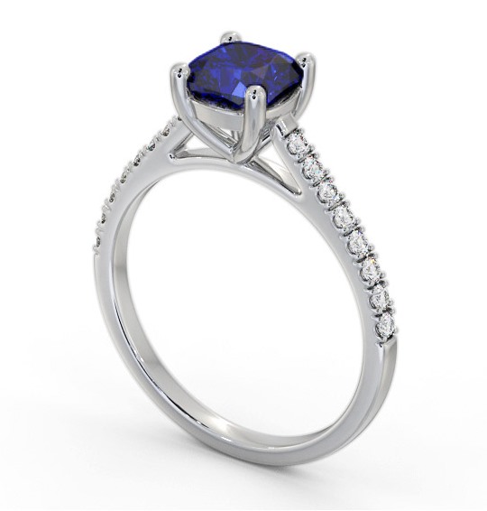 Solitaire 1.35ct Blue Sapphire and Diamond 18K White Gold Ring with Channel Set Side Stones GEM98_WG_BS_THUMB1