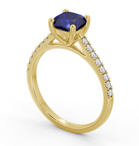 Solitaire 1.35ct Blue Sapphire and Diamond 18K Yellow Gold Ring with Channel Set Side Stones GEM98_YG_BS_THUMB1