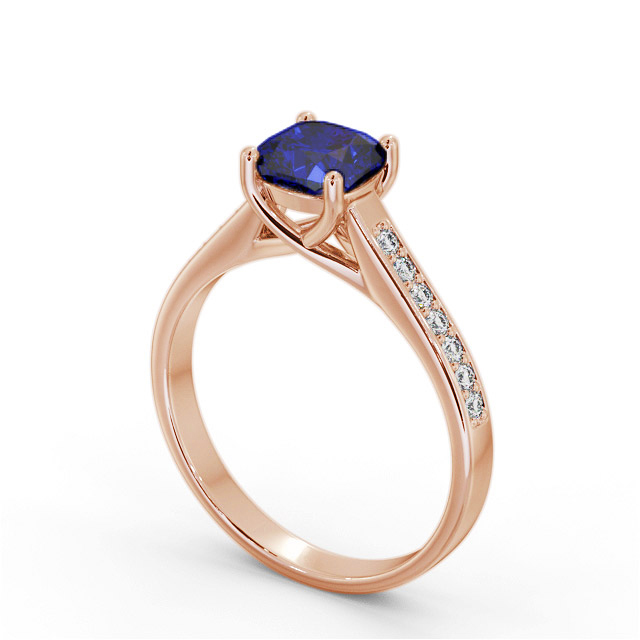 Solitaire Blue Sapphire and Diamond 9K Rose Gold Ring With Side Stones- Bradley GEM99_RG_BS_SIDE