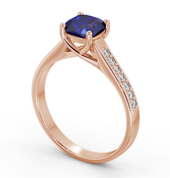 Solitaire 1.35ct Blue Sapphire and Diamond 18K Rose Gold Ring with Channel Set Side Stones GEM99_RG_BS_THUMB1 