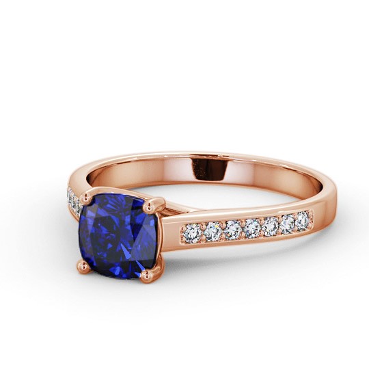 Solitaire 1.35ct Blue Sapphire and Diamond 18K Rose Gold Ring with Channel Set Side Stones GEM99_RG_BS_THUMB2 