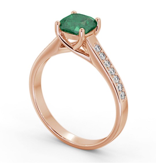 Solitaire 1.35ct Emerald and Diamond 18K Rose Gold Ring with Channel Set Side Stones GEM99_RG_EM_THUMB1