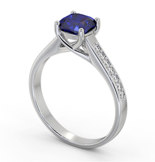 Solitaire 1.35ct Blue Sapphire and Diamond Palladium Ring with Channel Set Side Stones GEM99_WG_BS_THUMB1 
