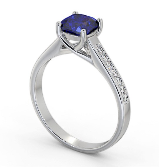 Solitaire 1.35ct Blue Sapphire and Diamond Platinum Ring with Channel Set Side Stones GEM99_WG_BS_THUMB1