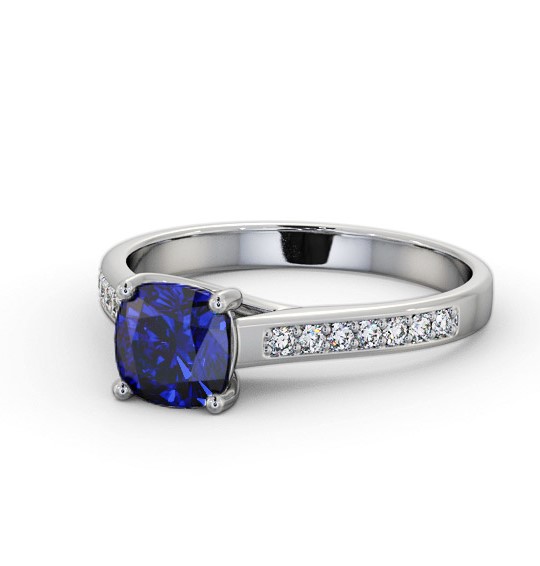 Solitaire 1.45ct Blue Sapphire and Diamond 9K White Gold Ring with Channel Set Side Stones GEM99_WG_BS_THUMB2 
