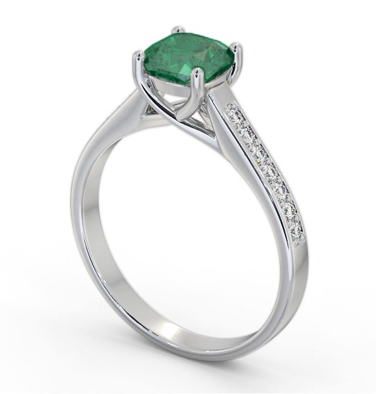 Solitaire 1.35ct Emerald and Diamond Palladium Ring with Channel Set Side Stones GEM99_WG_EM_THUMB1