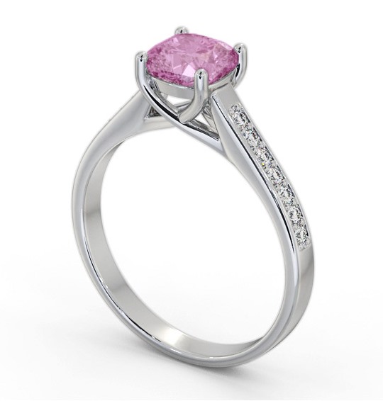 Solitaire 1.35ct Pink Sapphire and Diamond 18K White Gold Ring with Channel Set Side Stones GEM99_WG_PS_THUMB1 
