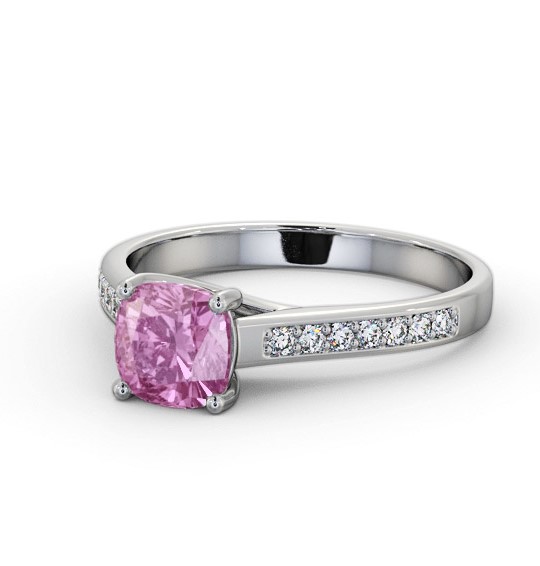 Solitaire 1.35ct Pink Sapphire and Diamond 18K White Gold Ring with Channel Set Side Stones GEM99_WG_PS_THUMB2 