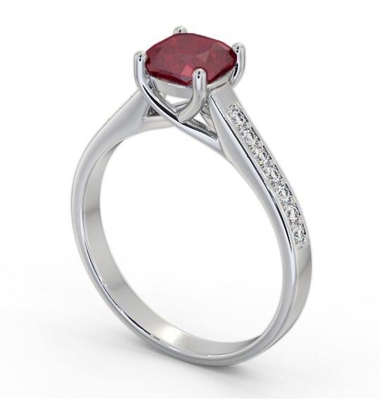 Solitaire 1.35ct Ruby and Diamond 18K White Gold Ring with Channel Set Side Stones GEM99_WG_RU_THUMB1 