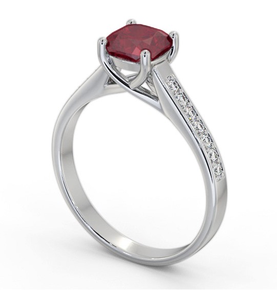 Solitaire 1.35ct Ruby and Diamond 18K White Gold Ring with Channel Set Side Stones GEM99_WG_RU_THUMB1