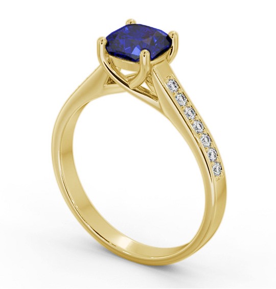 Solitaire 1.35ct Blue Sapphire and Diamond 9K Yellow Gold Ring with Channel Set Side Stones GEM99_YG_BS_THUMB1