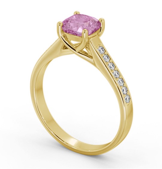 Solitaire 1.35ct Pink Sapphire and Diamond 18K Yellow Gold Ring with Channel Set Side Stones GEM99_YG_PS_THUMB1