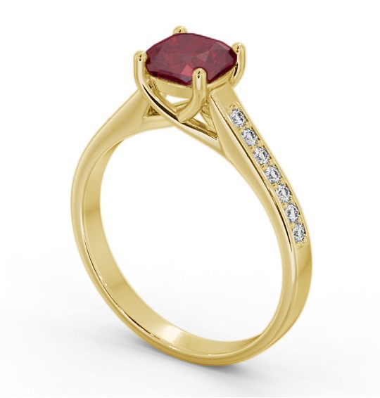 Solitaire 1.35ct Ruby and Diamond 9K Yellow Gold Ring with Channel Set Side Stones GEM99_YG_RU_THUMB1