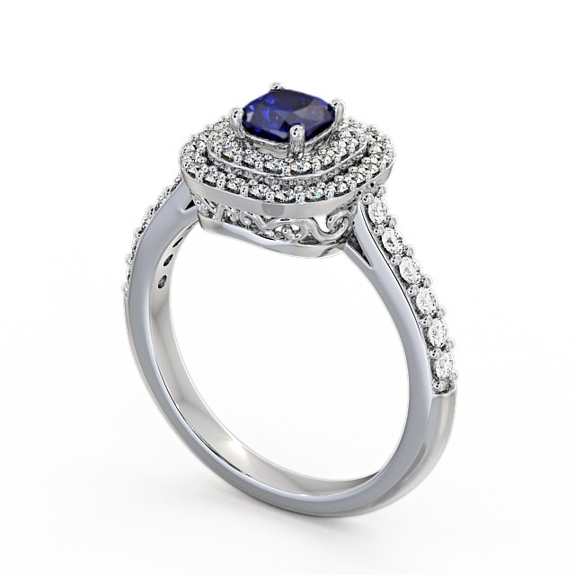 Cluster Blue Sapphire and Diamond 1.24ct Ring 9K White Gold - Bellini GEM9_WG_BS_SIDE