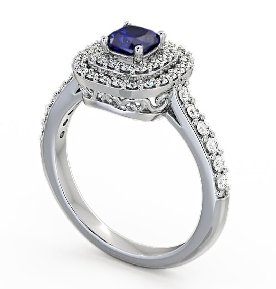 Cluster Blue Sapphire and Diamond 1.24ct Ring 18K White Gold - Bellini GEM9_WG_BS_THUMB1