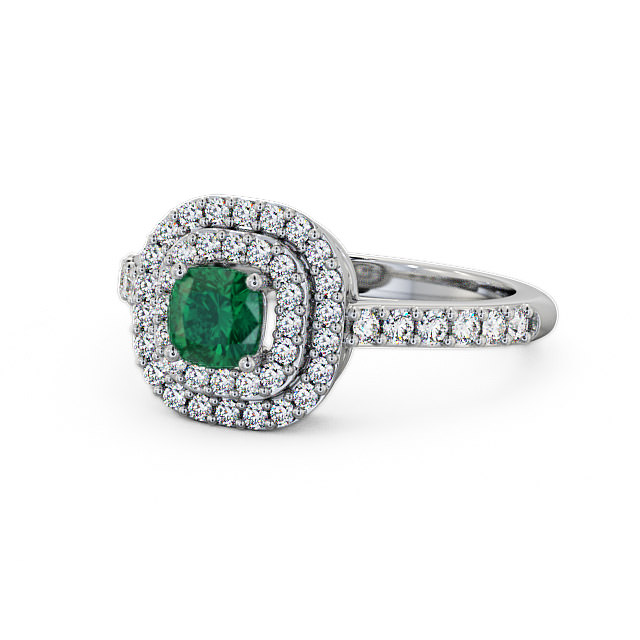 Cluster Emerald and Diamond 1.09ct Ring 18K White Gold - Bellini GEM9_WG_EM_FLAT