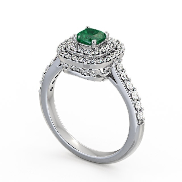 Cluster Emerald and Diamond 1.09ct Ring 18K White Gold - Bellini GEM9_WG_EM_SIDE