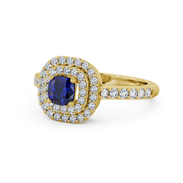 Cluster Blue Sapphire and Diamond 1.24ct Ring 18K Yellow Gold - Bellini GEM9_YG_BS_FLAT