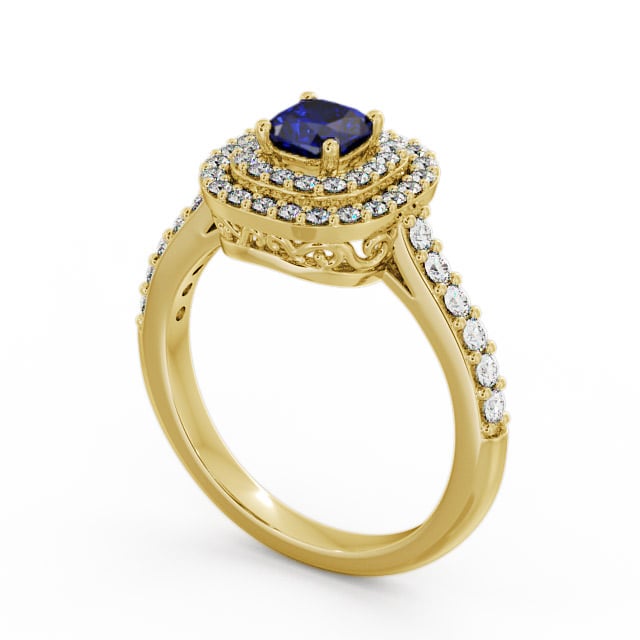 Cluster Blue Sapphire and Diamond 1.24ct Ring 18K Yellow Gold - Bellini GEM9_YG_BS_SIDE