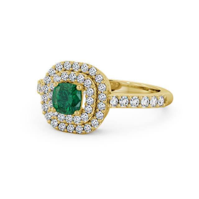 Cluster Emerald and Diamond 1.09ct Ring 18K Yellow Gold - Bellini GEM9_YG_EM_FLAT