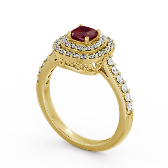 Cluster Ruby and Diamond 1.24ct Ring 18K Yellow Gold - Bellini GEM9_YG_RU_SIDE