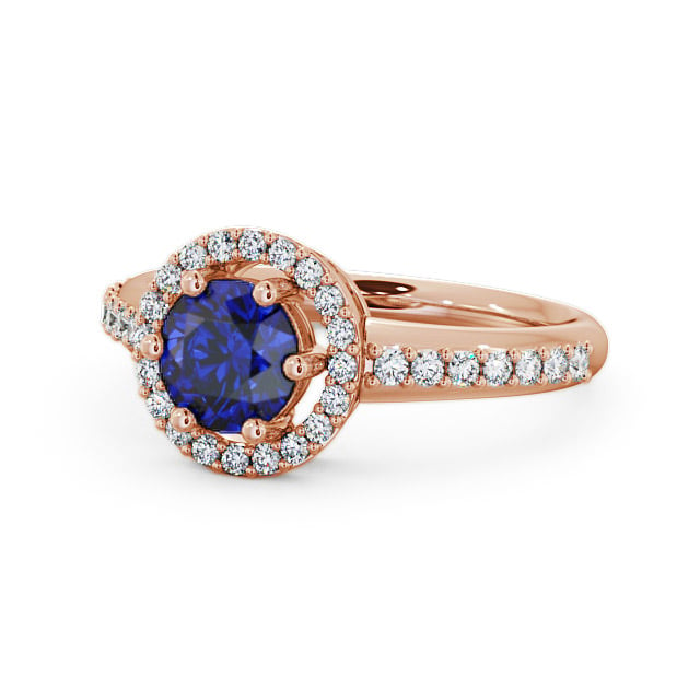 Halo Blue Sapphire and Diamond 1.31ct Ring 9K Rose Gold - Derwent GEMCL43_RG_BS_FLAT