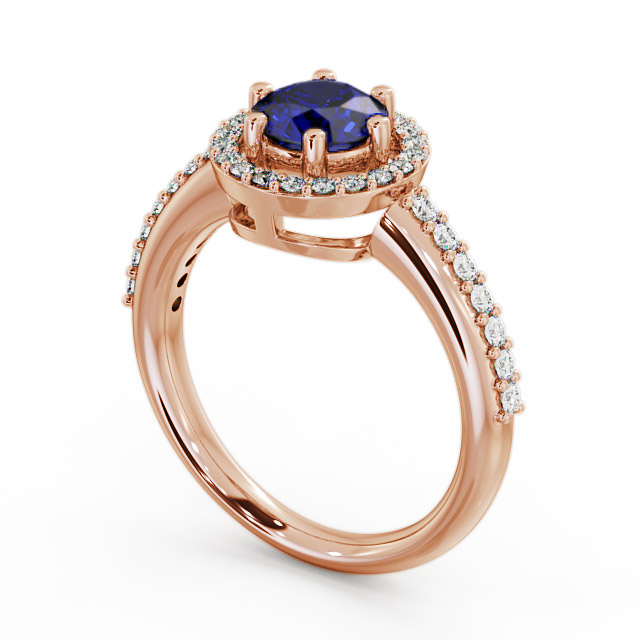 Halo Blue Sapphire and Diamond 1.31ct Ring 9K Rose Gold - Derwent GEMCL43_RG_BS_SIDE