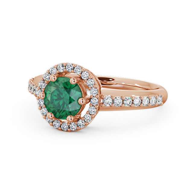 Halo Emerald and Diamond 1.06ct Ring 18K Rose Gold - Derwent GEMCL43_RG_EM_FLAT