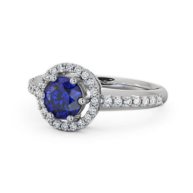 Halo Blue Sapphire and Diamond 1.31ct Ring 9K White Gold - Derwent GEMCL43_WG_BS_FLAT