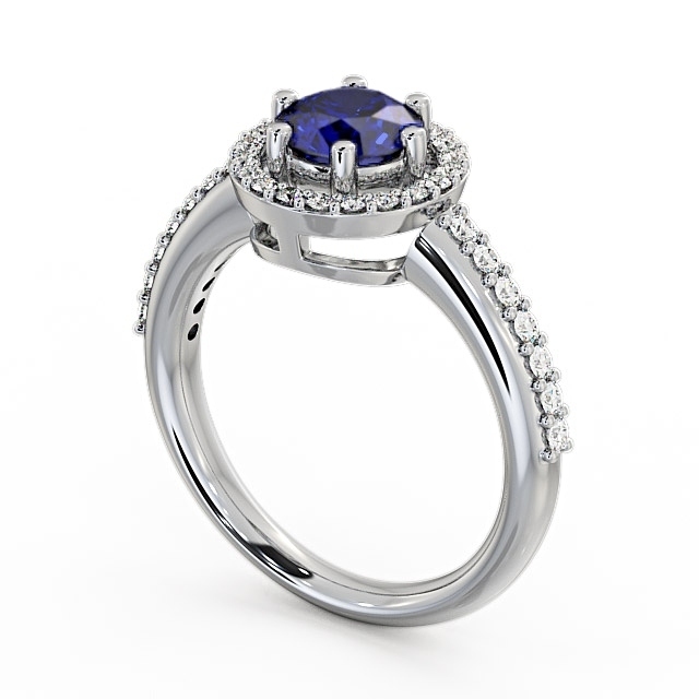 Halo Blue Sapphire and Diamond 1.31ct Ring 18K White Gold - Derwent GEMCL43_WG_BS_SIDE