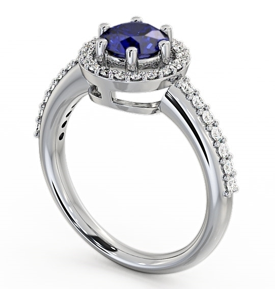Halo Blue Sapphire and Diamond 1.31ct Ring Platinum - Derwent GEMCL43_WG_BS_THUMB1